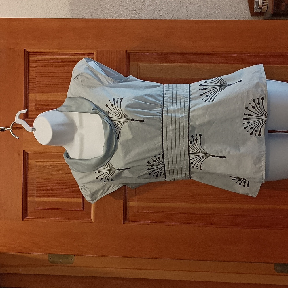 Floreat Gray Blouse with Black Floral Design